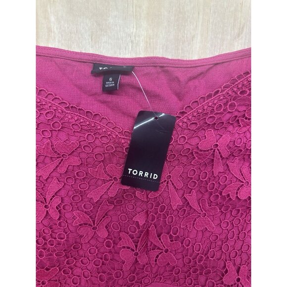 NWT Torrid Hot Pink Mini Rayon Slub Balloon Sleeve Lace Inset Dress 6X Sz 30 - Picture 3 of 5